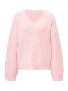 Live To Mo 女士冬季毛衣，女士休闲V领针织套头衫，粉色毛衣上衣，适合外出、约会、日常通勤、新年、圣诞节等场合穿着。