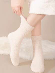 1/3/6 perechi de șosete îngroșate din fleece coral pentru femei, șosete lungi cu căptușeală caldă pentru iarnă, potrivite pentru -40°C, șosete de somn pufoase - Multicolor - Vizualizare 2