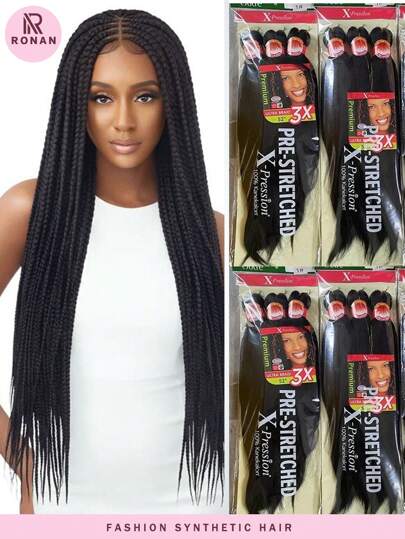 3 Pcs 26 Inch Fire-Resistant Smooth Cornrow Weave, Synthetic Crochet Hair Extensions Pre-Stretched Braided Hair For Women All Ethnicities