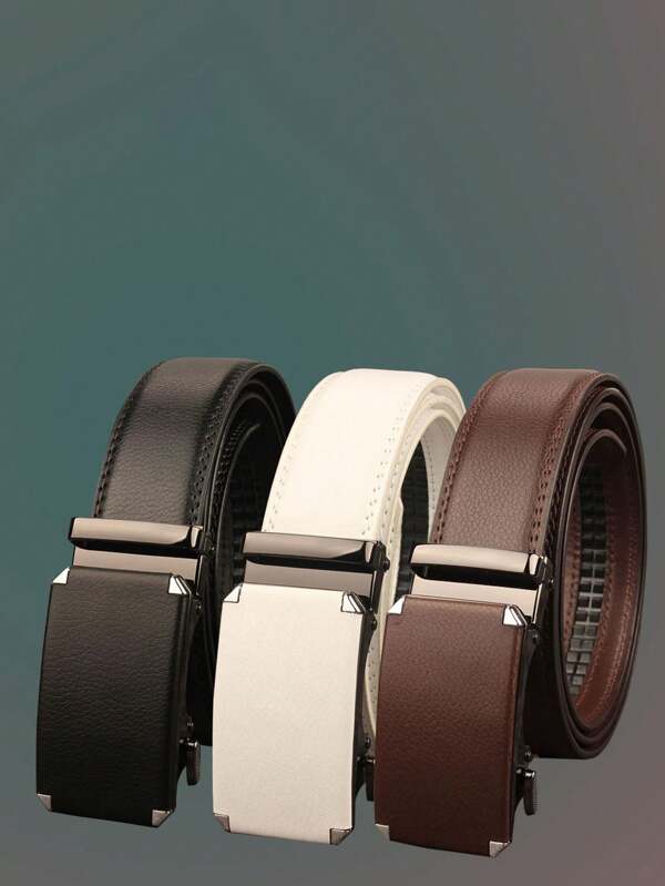 3.5cm Width Solid Color Belt, New Classic Business Belt For Men, Alloy Automatic Buckle Waistband, Trousers Belt, High-End Gift For Men, Formal Wear Boyfriend Gift, Genuine Product