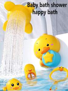 1pc Baby Bathing Shower Spray Toy Electric Cartoon Duck Sprinkler With Suction Cup, Summer Bathing Entertainment, Bathroom Toy - Yellow - View 7