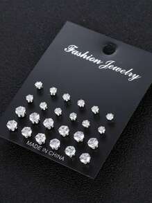 12 Pairs Minimalist Stud Earrings Set, Everyday Accessories For Girls - Silver - View 4