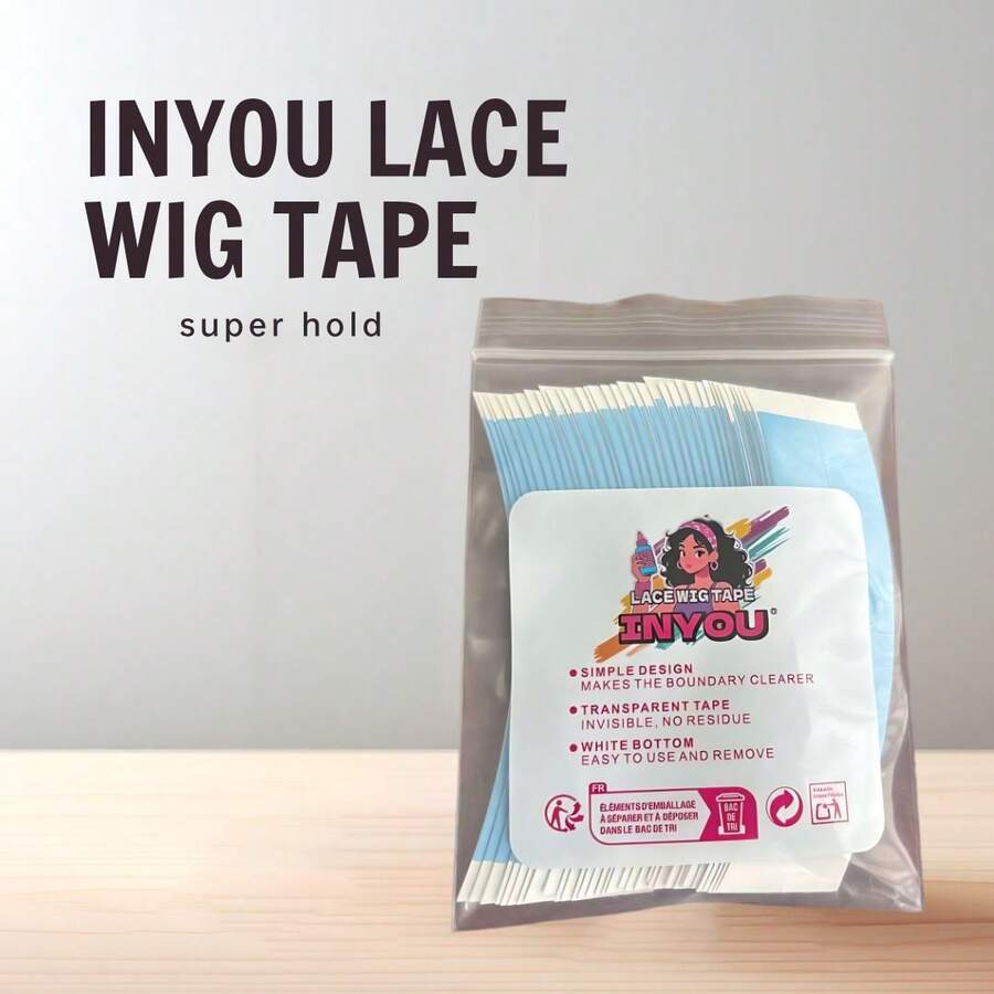 Cinta de encaje impermeable INYOU para pelucas, cinta adhesiva doble cara impermeable, sujeción fuerte, soporte de encaje transparente para extensiones de cabello, azul