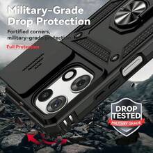 For IPhone 17 16 15 14 13 12 11 Case, With Slide Camera Cover HD Screen Protector Magnetic Ring Holder Kickstand Protective Phone Case For  Moto, Black - 黑色 - 查看 4