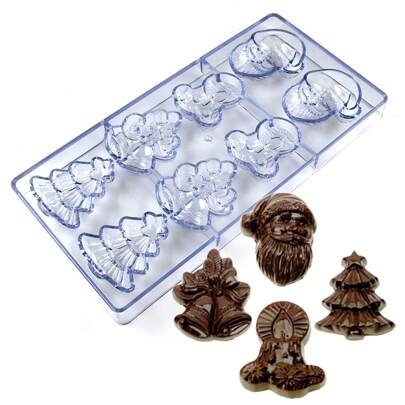 8-Cavity Handmade Chocolate Mold, Christmas Themed Shapes Including Santa Claus, Christmas Tree, Star, Candy Mold, Filled Chocolate Mold, Fondant Tools, Professional Chocolate Mold, Thick PC Plastic Candy Mold, For Baking Chefs, Bakeries, Dessert Shops, Candy Stores Christmas Christmas Decorations Christmas Pajamas Christmas Gifts Christmas Decor