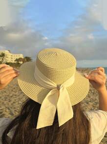 Bride Straw Hat, Pearl Bride Sun Hat, Honeymoon Hat, Bachelorette Beach Hat, Bridal Shower Gift, Destination Wedding Hat, Beach Bride Hat