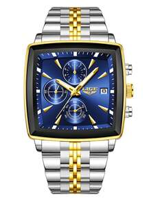 LIGE Reloj de hombre LIGE de moda, casual y de negocios, resistente al agua, luminoso, de cuarzo, con diseño de esfera redonda clásica y fecha