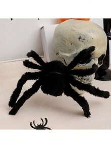 1 Stück schwarze behaarte Halloween Spinne mit roten Augen, gruselige Plüsch Tarantel Requisite, realistischer unheimlicher Insekten Dekor für Spukhaus, Kamin, Eingangsbereich, Tisch, Rasen, Wand, Party, Innen- und Außenbereich, Trick or Treat Aufstellung