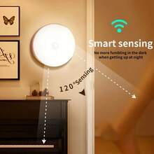 USB Rechargeable LED Motion Sensor Night Light | Bedroom Bedside/Bathroom/Hallway/Stairway Lamp | Auto On/Off Lighting | Low Voltage Design | Minimalist Round Small Nightlight - Multicolor - View 4