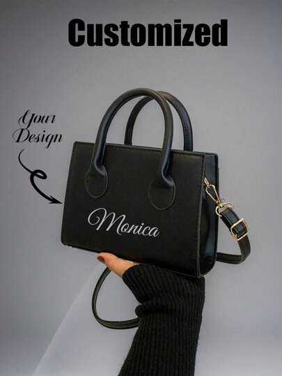 Personalized Custom Name Solid Color PU Leather Handbag, Minimalist Casual Small Square Bag, Vintage Casual Fashion Handbag Women, Commuter Mini Shoulder Bag, Fashionable Crossbody Purse For Outing, Fashionable For Teen Girls, Women, College Students, Rookies & White-Collar Workers. Perfect For Office, Work, Business, Commute. Best Work Bag For Women., Retro Inspired Bag For Women