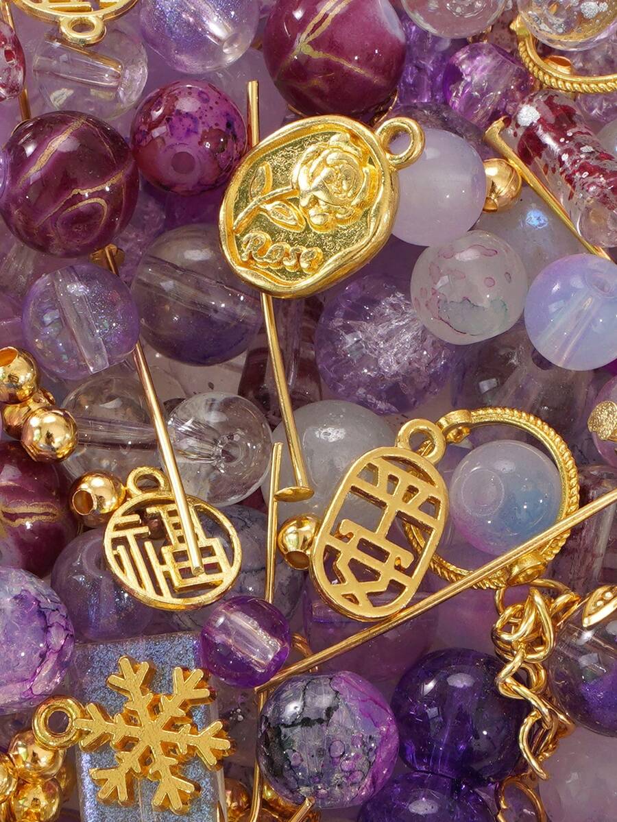 beadia 30-50g/gói Hạt thủy tinh hỗn hợp, hạt đệm kim loại vàng, các loại hạt thủy tinh màu tím, thích hợp để tự làm đồ trang sức, vòng cổ và vòng tay, nguyên liệu thủ công dành cho phụ nữ.