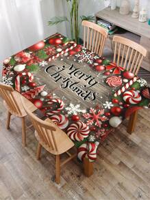 Față de masă imprimată din seria Crăciun, 1 buc. Față de masă modernă, dreptunghiulară/rotundă, impermeabilă, imprimare digitală, potrivită pentru sufragerie, masă de exterior, masă rotundă mică