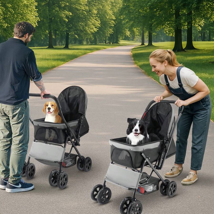 Pet Stroller, 44 Lbs Weight Capacity, Foldable Dog Stroller Cart, 4 Wheels Cats Stroller With Mesh Windows & Revrsible Handle, Portable Pet Carrier Stroller With Brake, For Small To Medium Pets - Black - View 1