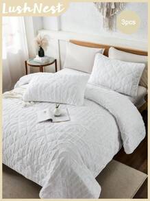3 件套涤纶拱形镂空波西米亚风格羽绒被套套装（1 个羽绒被套 + 2 个枕套），柔软亲肤，适合主卧、客房和儿童房，四季皆宜，馈赠佳品 - 白色 - 查看 2
