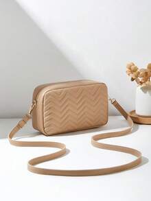 Fashionable Casual Girl's Crossbody Bag, With Detachable Woven Strap, Comfortable Texture, Embroidered Wavy Pattern, Exquisite Decoration, Classic Design, Niche & Versatile - Khaki - View 5