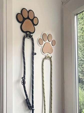 Gancho de pared de madera con diseño de huella de mascota - Patrón de dibujos animados multifunción para colgar correa de mascota, abrigos y sombreros - Decoración del hogar de moda, diseño duradero, accesorio de pared moderno, elemento esencial para organizar la ropa