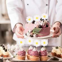 6 pièces/12 pièces/24 pièces Fleurs roses blanches jaunes de marguerite, Décorations de cupcakes pour anniversaire, mariage, fête. Fournitures DIY pour la décoration de cupcakes