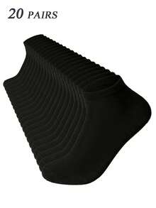 1/5/10/15/20 Pairs Women Black Ankle Socks, Fashionable Minimalist Short Socks - Black - View 14