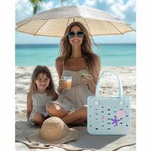 Beach Bag For Women Waterresistant Rubber Tote Bag Sandproof Vacation Essentials For Summer Swim Cruise Pool - 藍色 - 查看 7