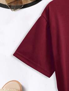 Camiseta Mujer Ciruela Estampado Primavera Verano Casual Suelta Cuello Redondo Manga Corta - Burdeos - Ver 5