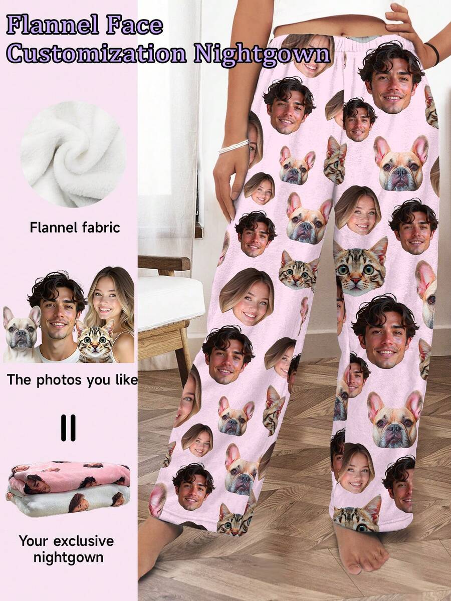 Printstory Custom Women's Fleece Flannel Pajama Pants, Customizable With Any Pattern, Personalized Gift, Suitable For Home, Friends And Holiday Gatherings - Pink - View 1