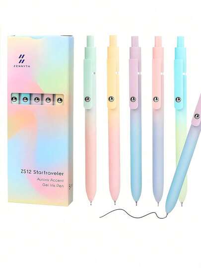 3pcs Startraveler Gel Pen Set, Aurora Accent Design, Retractable Quick-Dry Black Ink Pens, 0.7mm Fine Point, Premium Cute Rollerball Pens, Smooth Writing, Pastel Aesthetic, Comfortable Grip, Suitable For School And Office Supplies