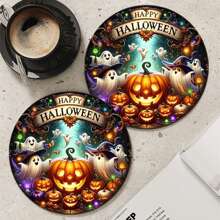Set de 4/6 posavasos de calabaza de Halloween, diseño de calabaza y fantasmas, adecuado para decoración del hogar y fiestas de Halloween, decoraciones de Halloween, decoración otoñal linda