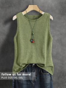 大码舒适百搭复古学院风休闲度假纯色针织背心毛衣无袖上衣，适合日常、旅行、机场、早午餐、健身锻炼、四季皆宜、圣诞节穿着。