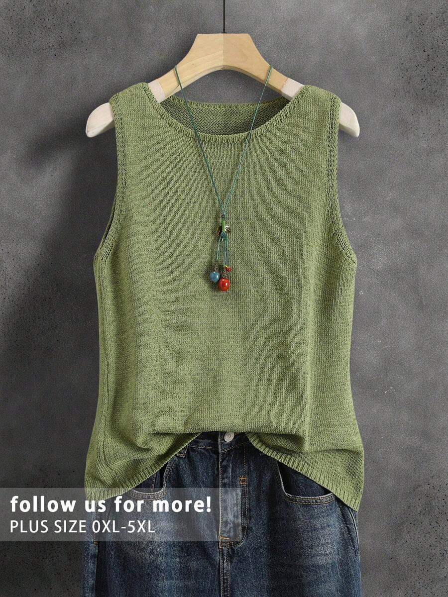 大码舒适百搭复古学院风休闲度假纯色针织背心毛衣无袖上衣，适合日常、旅行、机场、早午餐、健身锻炼、四季皆宜、圣诞节穿着。