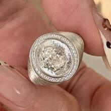 1 pièce Bague antique brossée avec strass œuf de pigeon exquis