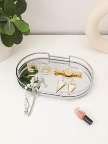 1 件椭圆形托盘，奢华风格储物托盘，浴室梳妆台化妆品收纳盒，家用多功能桌面托盘，茶几，水杯，女士返校家居装饰礼物 - 彩色 - 查看 7