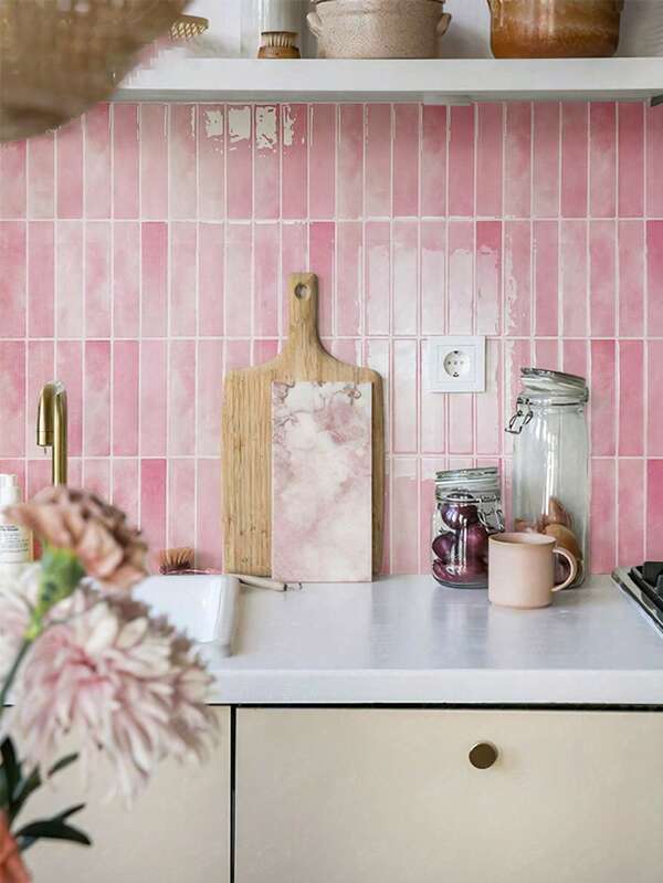 1/10/30 Pieces Pink Brick Pattern Imitation Tile Self-Adhesive Wall Sticker, Peel And Stick Wall Tile, Waterproof Wallpaper, Suitable For Living Room Kitchen Backsplash Bathroom Home, Self-Adhesive Tile Sticker Imitation Brick Wall Panel Peel And Stick Kitchen Tile Backsplash Bathroom Wall Sticker Waterproof Mildew Proof Farmhouse Wall Decor
