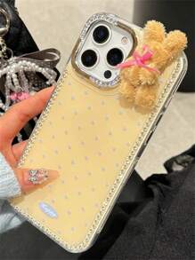 Funda de teléfono con borde de brillo de lujo y lunares con conejo, compatible con iPhone 16, 15, 14, 13, 12 Pro Max, 11, cubierta trasera suave y a prueba de golpes, regalo para pareja, novia o amiga