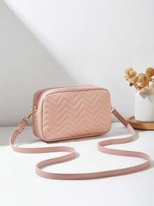 Fashionable Casual Girl's Crossbody Bag, With Detachable Woven Strap, Comfortable Texture, Embroidered Wavy Pattern, Exquisite Decoration & Classic Design, Niche & Versatile - Pink - View 5
