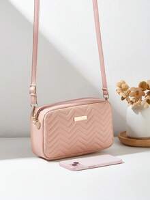 Fashionable Casual Girl's Crossbody Bag, With Detachable Woven Strap, Comfortable Texture, Embroidered Wavy Pattern, Exquisite Decoration & Classic Design, Niche & Versatile - Pink - View 3