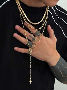 4pcs/Set Vintage Luxurious Multi-Color Crystal Cross Necklace, Men's Casual Outfit Accessory, Holiday Gift - 4pcs - View 15