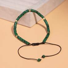 1 chiếc vòng tay đính đá Malachite phong cách Bohemian, làm thủ công, có thể điều chỉnh kích thước, làm từ đá tự nhiên, thích hợp đeo hàng ngày cho cả nam và nữ. - Malachite - Xem 3