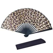 1pc Elegant Leopard Print Bamboo Folding Fan With Black Frame, Fashion Princess Theme, Lightweight Portable Hand Fan For Ladies, Suitable For Summer Travel, Beach And Daily Use