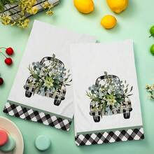 2 Stücke Auto- und Blumenmuster Küchentücher, hochabsorbierend, ideal zum Kochen, Backen, für Küche und Badezimmer