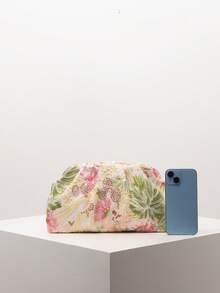 (隨機圖案) 女款手拿包、亮片包、花卉圖案、刺繡包、百褶包、晚宴派對、派對穿搭、舞會配件、婚禮用品、優雅女款錢包、女性禮物 - 彩色 - 查看 3