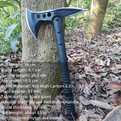 Multi-Function Black Tactical Axe Outdoor Rescue Ax Fire Axe Survival Axe Jungle Logging Multi-Function Axe + Nylon Axe Sleeve