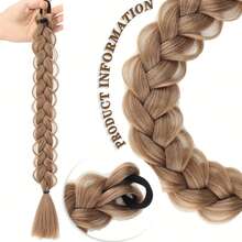 合成手工编织马尾辫接发带弹性橡皮筋 18 英寸长麻花辫马尾辫适合女性日常派对使用黑棕金灰假辫子发片增加发量 - 彩色 - 查看 3