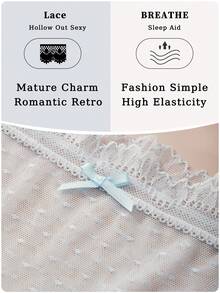3 sztuki świeżych, słodkich, seksownych koronkowych, wyciętych, półprzezroczystych, małych, świeżych kokardek, jednolitych kolorów, dużych rozmiarów, damskie spodnie trójkątne z niskim stanem, modna, prosta, francuska, romantyczna, czysta i słodka bielizna, lekka, miękka, jedwabista i gładka, styl na cztery pory roku, do domu, na podróż, na imprezę, dostępne w wielu kolorach