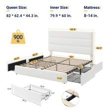 Allewie Full/Queen/King Size Platform Bed Frame With 4 Storage Drawers And Velvet Upholstered Headboard, Wooden Slats Support, Upholstered Mattress Foundation/No Box Spring Needed/Easy Assembly, White - trắng - Xem 9