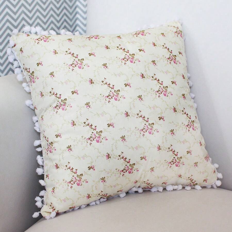 Printed Decorative Pillow With Full Zipper, Super Washable - Pink Floral - View 1