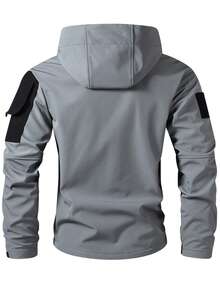 男士时尚多口袋保暖防风夹克 - 涤纶面料，拉链口袋方便实用，袖口可调节，适合秋冬季远足、钓鱼、户外活动 - 灰色 - 查看 2