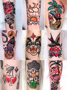 17 buc/set tatuaje temporare, autocolante tatuaje false impermeabile cu desene animate drăguțe cu motive florale vechi pentru bărbați și femei, durează 1-5 zile