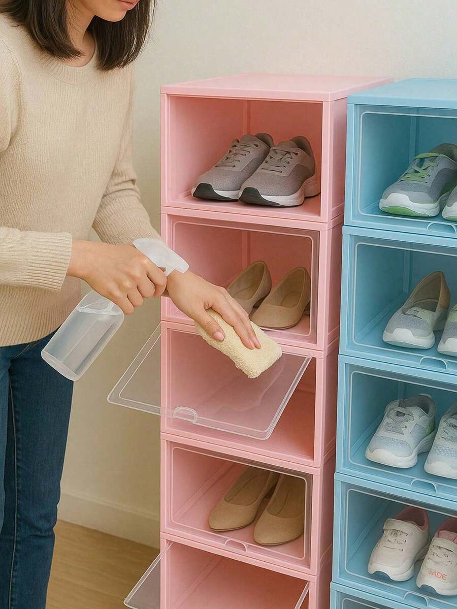 Pack de 4 Cajas Apilables para Zapatos, Almacenamiento Modular y Práctico