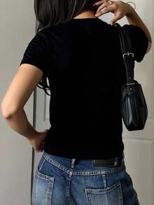 T-SHIRT LENTEJUELA CONEJO  Letras  Conejo    Casual    Ninguno - Negro - Ver 2