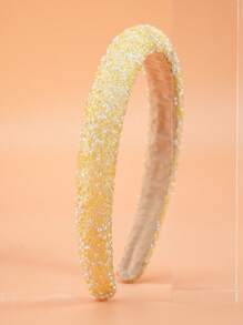 1pc Girls' Yellow Crystal Headband, Fashionable Thick & Wide Headband Suitable For Daily Wear And Gatherings